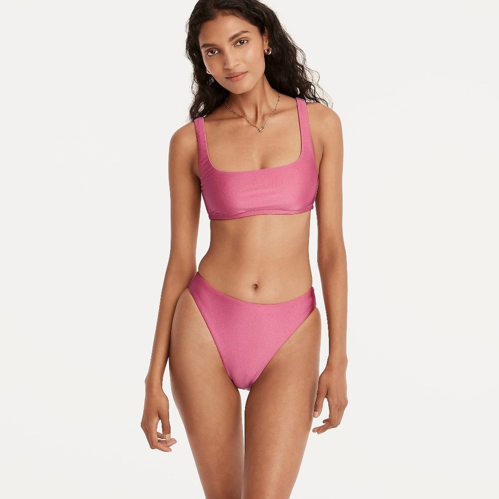 J Crew Shiny Bikini Set - Squareneck Top & High-Leg, High-Waisted Bottom - Sz M